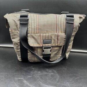 Ralph Lauren Nylon Houndstooth Tote Satchel Bag Purse Tan Navy Maroon Y2K 90s GU